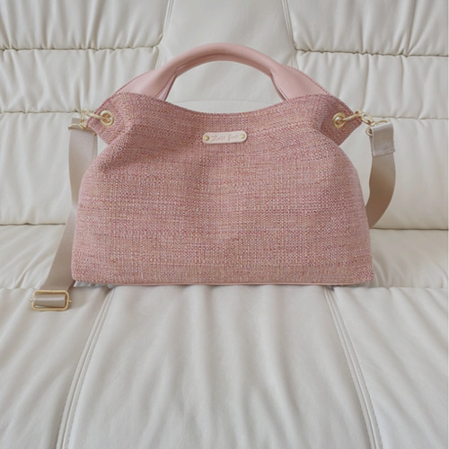 国産 ピンク色クールソリッド生地×ローズピンク本革ショルダーバッグ