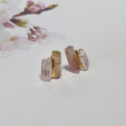 宝石桜＊Pink Tourmaline × Kunzite＊金継ぎピアス／M size 3枚目の画像