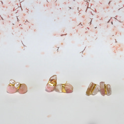 宝石桜＊Pink Tourmaline × Kunzite＊金継ぎピアス／M size 14枚目の画像