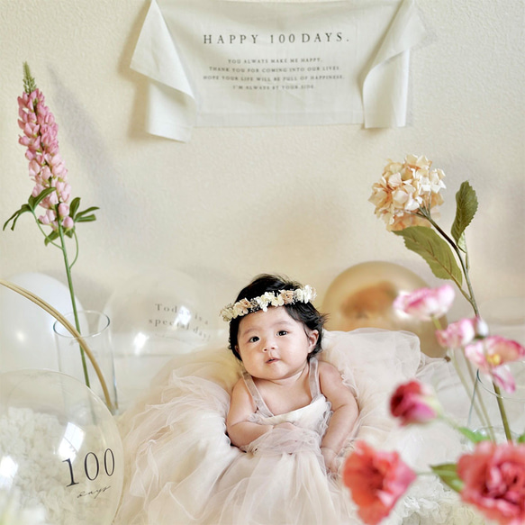 アジサイとカスミソウの花かんむり ホワイト×ピンク系 / エアリークラウン / プリザーブドフラワー フラワークラウン 8枚目の画像