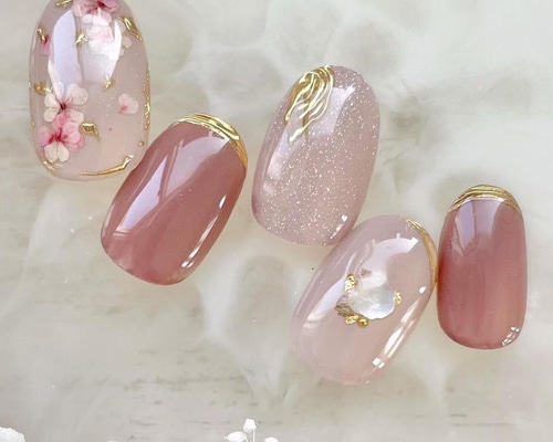 うるるん淡色】押し花ネイル/シンプルネイル/ミラーネイル/ブライダル