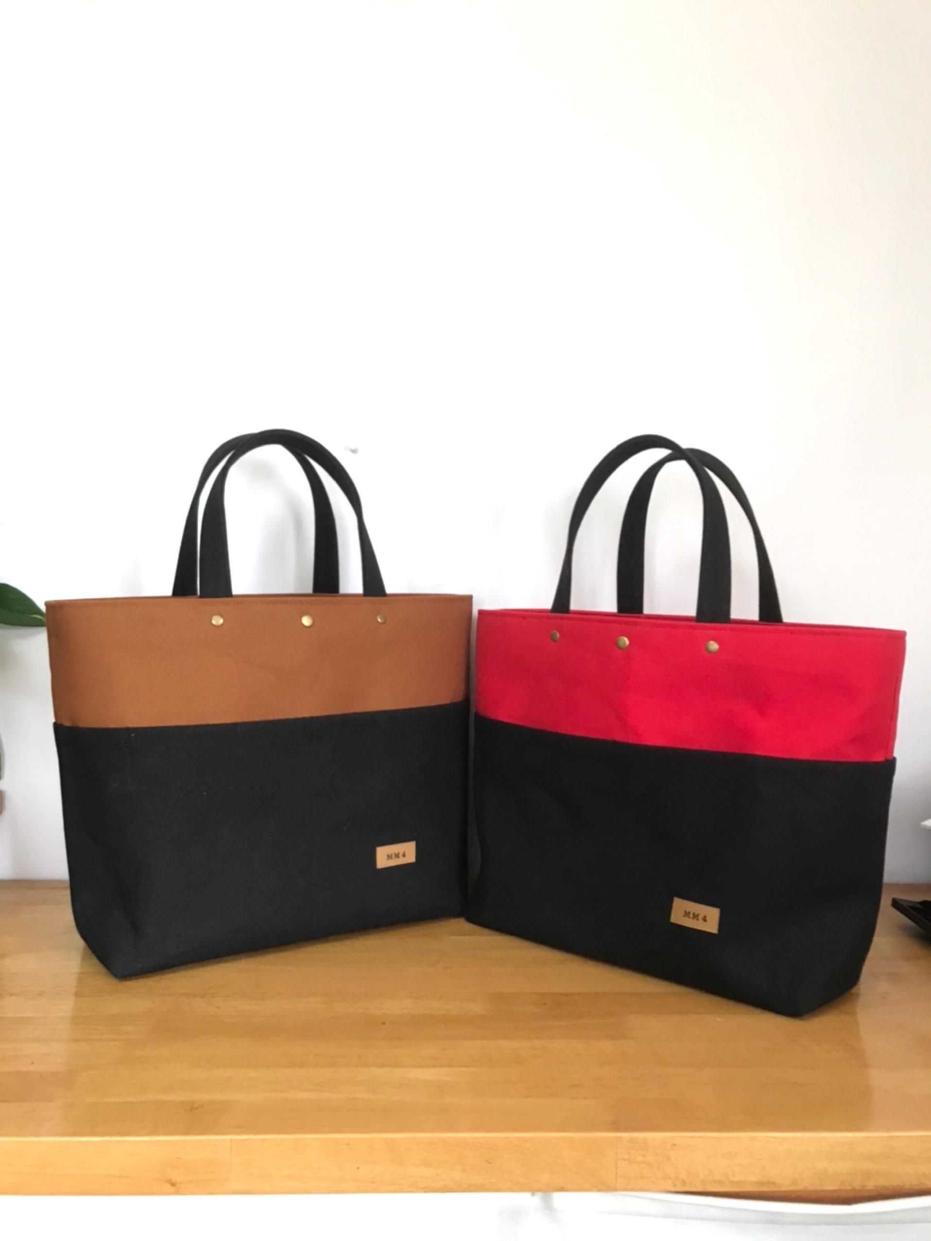 【受注製作】帆布トートバッグ（Lサイズ、黒＋キャメル）