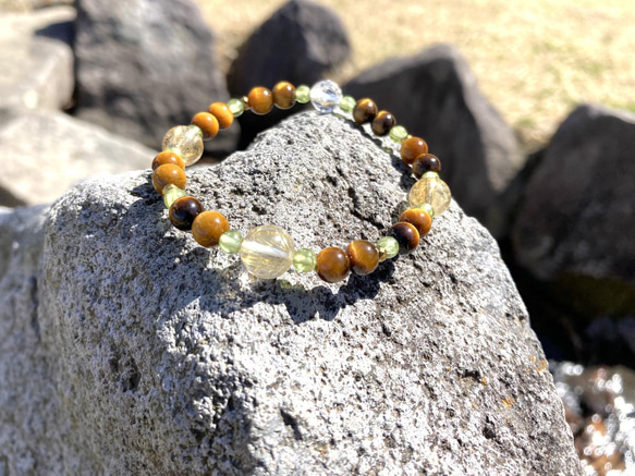 【大地の鼓動、金の煌めき◆豊かさ、繁栄の象徴】ルチルクォーツ　シトリン　イエロータイガーアイ　ペリドット　 6枚目の画像