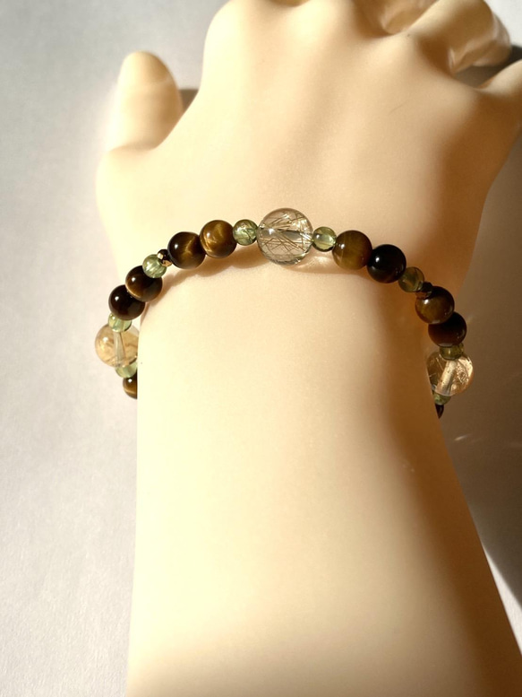 【大地の鼓動、金の煌めき◆豊かさ、繁栄の象徴】ルチルクォーツ　シトリン　イエロータイガーアイ　ペリドット　 5枚目の画像