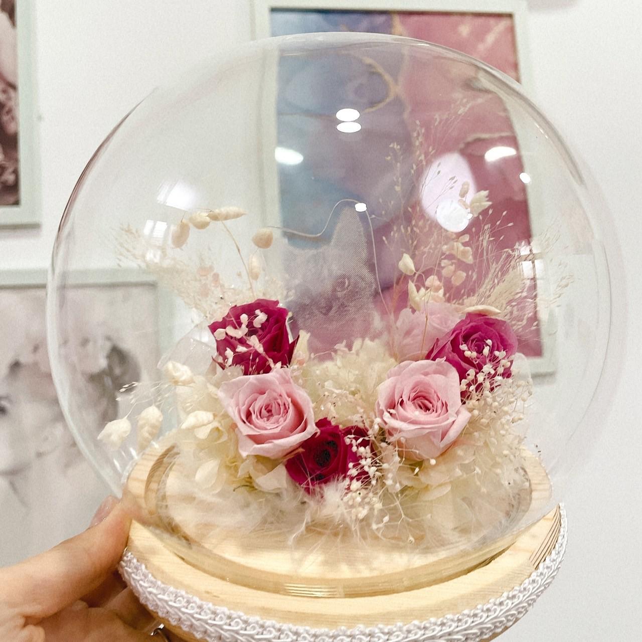 猫とプリザードフラワーのガラスドーム オーダーメイド品 メモリアルグッズ 記念品 プレゼント 11,085円