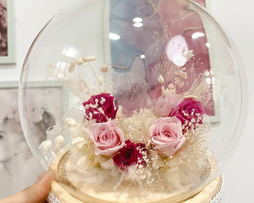 猫とプリザードフラワーのガラスドーム オーダーメイド品 メモリアル