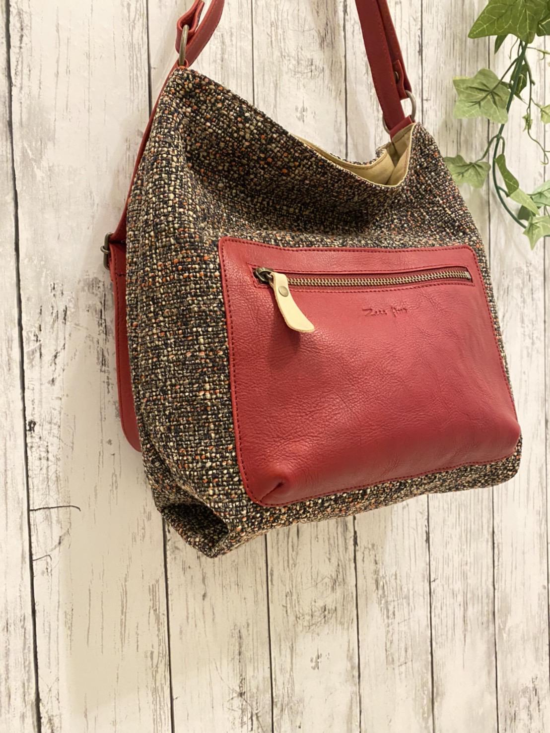 日本製　手提げ　ショルダー　リュック　 斜め掛け　4way❗️❗️  ツイード×牛革コンビ