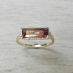 K10 春色ピンクグラデーションのトルマリンリング　ダイヤモンド 17枚目の画像