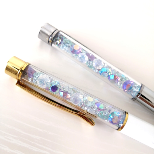 オリジナル手染め♪変形雫＆キラキラバブルビーズのボールペン