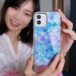 ブルー マーメイド シェル ◆ iphone13 13pro  iphone11 ◆ バンカーリング 付き ハードケース 1枚目の画像