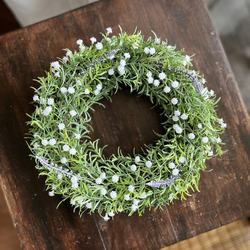 受注制作》ローズマリーとかすみ草のリース(25cm) リース rhyme_752