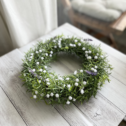 受注制作》ローズマリーとかすみ草のリース(25cm) リース rhyme_752
