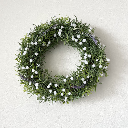 受注制作》ローズマリーとかすみ草のリース(25cm) リース rhyme_752
