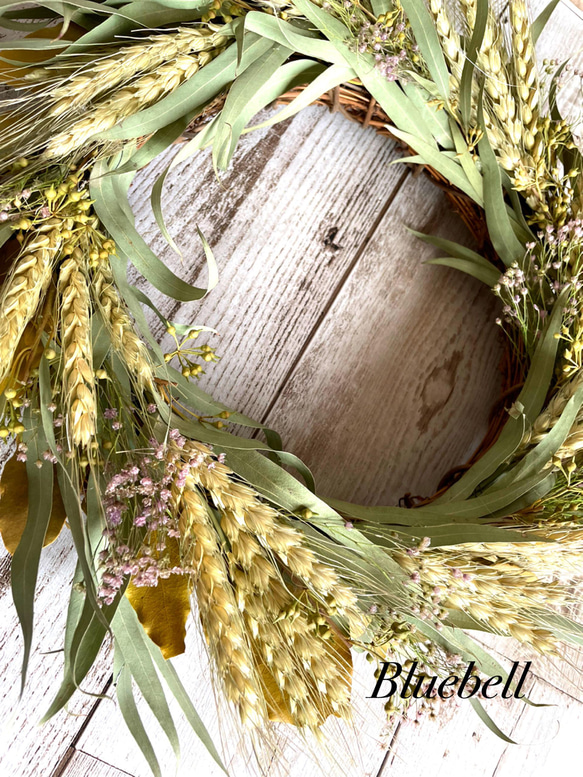 母の日ギフト　ドライフラワー　麦のリース　ナチュラル素材の大きめリース32cm×32cm 3枚目の画像
