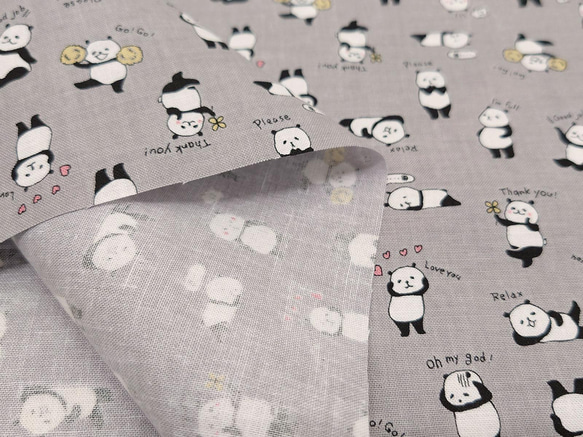 シーチング生地【50×110cm】 パンダの毎日 ぱんだ 可愛い 動物 小さい柄 布 入園入学 グレー 4枚目の画像