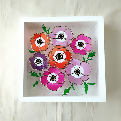 アネモネ カラフルな春インテリア（受注生産） ステンドグラス風アート