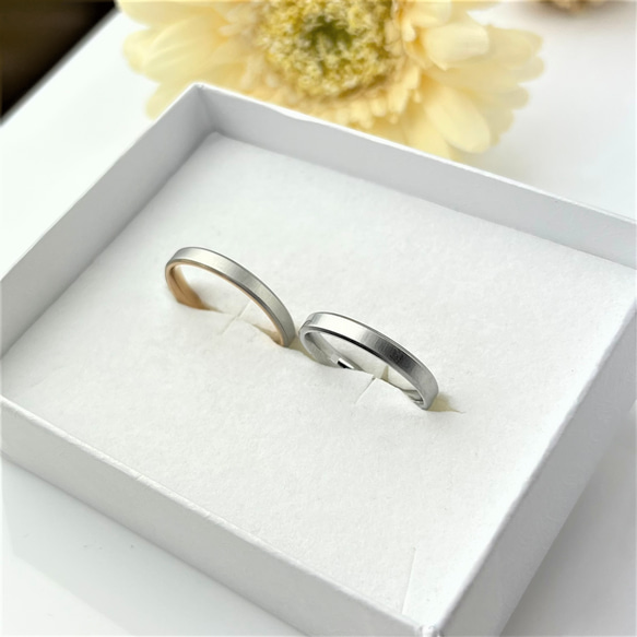 しっとり輝くペアリング  シルクマット  誕生石 刻印 ステンレス 指輪  ペア 名入れ 結婚指輪 マリッジリング 3枚目の画像