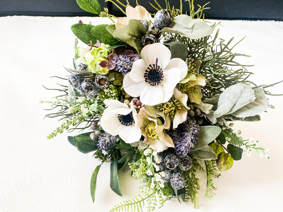 アーティフィシャルブーケ　＊＊アネモネ・ラベンダー・テトラゴナのナチュラルbouquet＊＊ 9枚目の画像