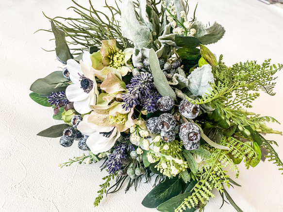 アーティフィシャルブーケ　＊＊アネモネ・ラベンダー・テトラゴナのナチュラルbouquet＊＊ 6枚目の画像