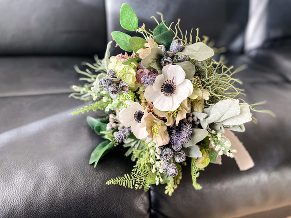 アーティフィシャルブーケ　＊＊アネモネ・ラベンダー・テトラゴナのナチュラルbouquet＊＊ 3枚目の画像