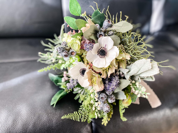 アーティフィシャルブーケ　＊＊アネモネ・ラベンダー・テトラゴナのナチュラルbouquet＊＊ 2枚目の画像