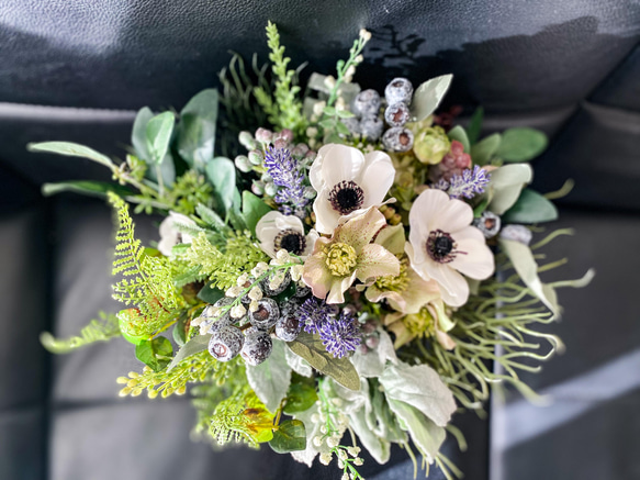 アーティフィシャルブーケ　＊＊アネモネ・ラベンダー・テトラゴナのナチュラルbouquet＊＊ 4枚目の画像