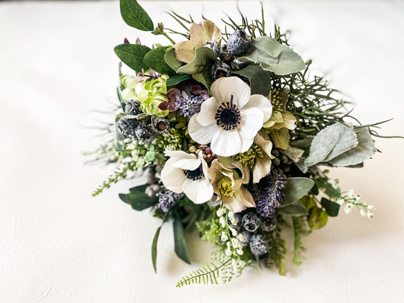 アーティフィシャルブーケ　＊＊アネモネ・ラベンダー・テトラゴナのナチュラルbouquet＊＊ 1枚目の画像