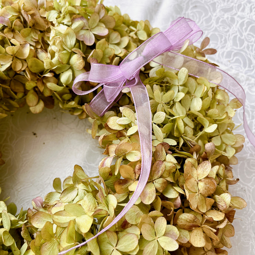 Natural＊アナベル紫陽花のイエローリース＊ドライフラワーリース