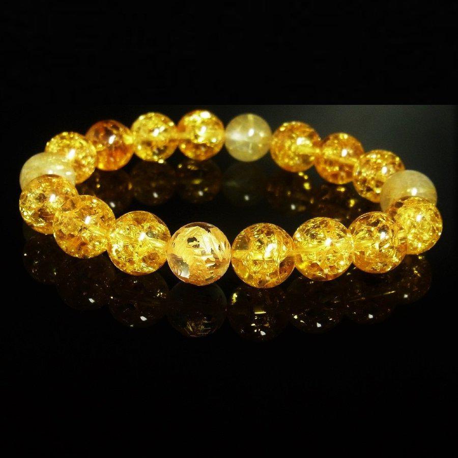 皇帝龍 シトリンクラック ゴールドルチル ブレスレット  風水 皇帝龍 本水晶 シトリン クラック ゴールド ルチル