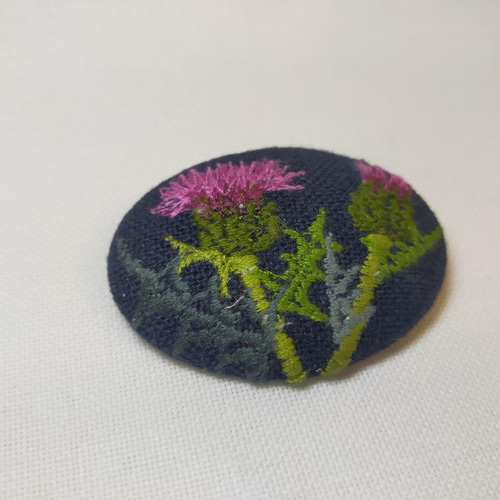 刺繍ブローチ アザミ オーバル型 横振りミシン ブローチ
