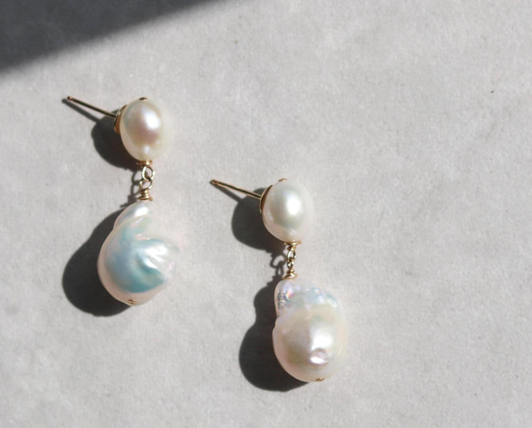 oyster pearl drop 14kgf・K18ピアス/イヤリング【Perle de blanc Jewelry】 1枚目の画像