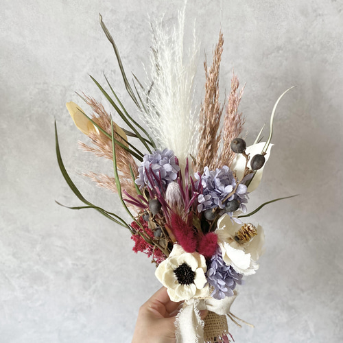 プロテアと紫陽花のドライフラワースワッグ/ミニブーケ スワッグ