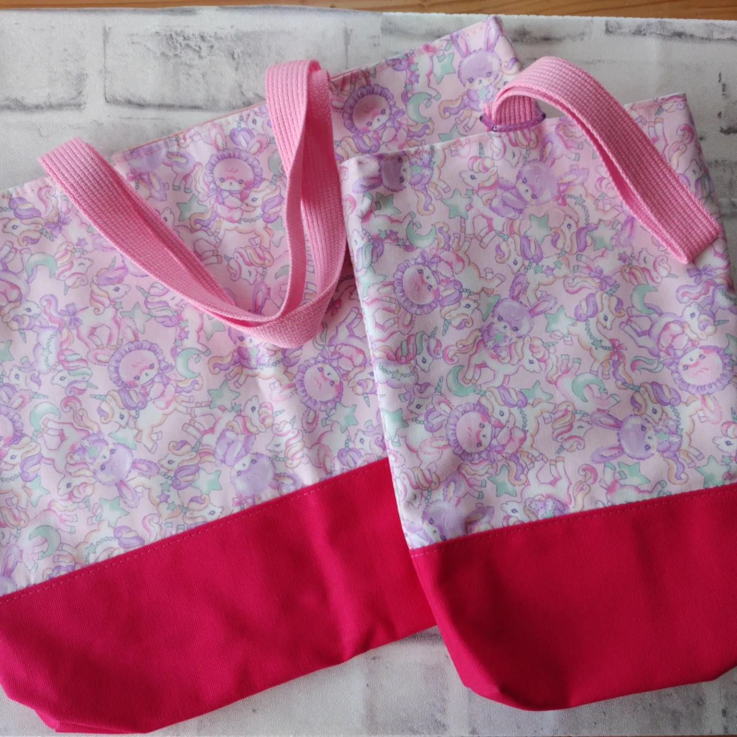 レッスンバッグ うわばき袋セット うさぎとユニコーン 女の子 ピンク 入園入学に★