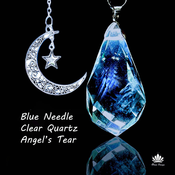 OLINA DESIGN純天然 藍針白水晶/藍針茶晶天使淚/單尖項鍊Blue Needle Pendulum 第5張的照片