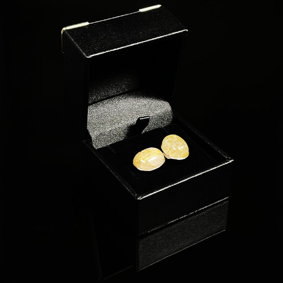 【ルチルの集合体がカッコイイ】現品一点物 ゴールドルチル カフリンクス スウィブル式 カフスボタン Ｃｕｒ１３ ケース付 17枚目の画像