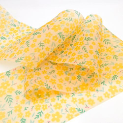 オーガンジーフラワーリボン【 Organza Flower / Yellow 】120mm×1m 5枚目の画像