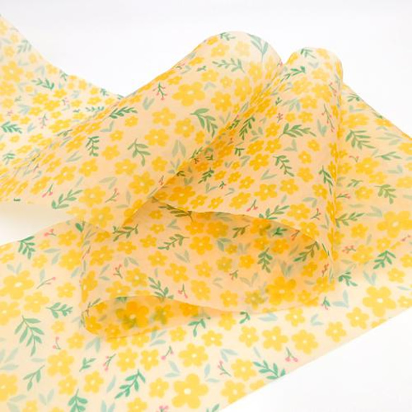 オーガンジーフラワーリボン【 Organza Flower / Yellow 】120mm×1m 5枚目の画像