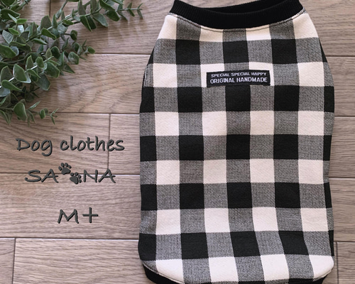 ハンドメイド犬服M+モノトーンギンガムチェックシンプル ペット服