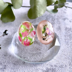 glass oval pink tulip nuance Earrings 9枚目の画像