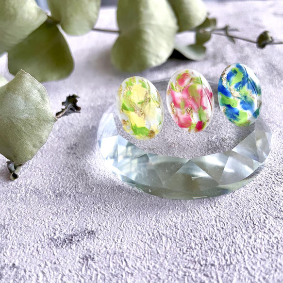 glass oval 3way tulip Earrings 8枚目の画像