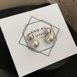 【送料無料】silver double ball pierce  貝パールピアス/イヤリング(ノンホールピアス変更可) 1枚目の画像