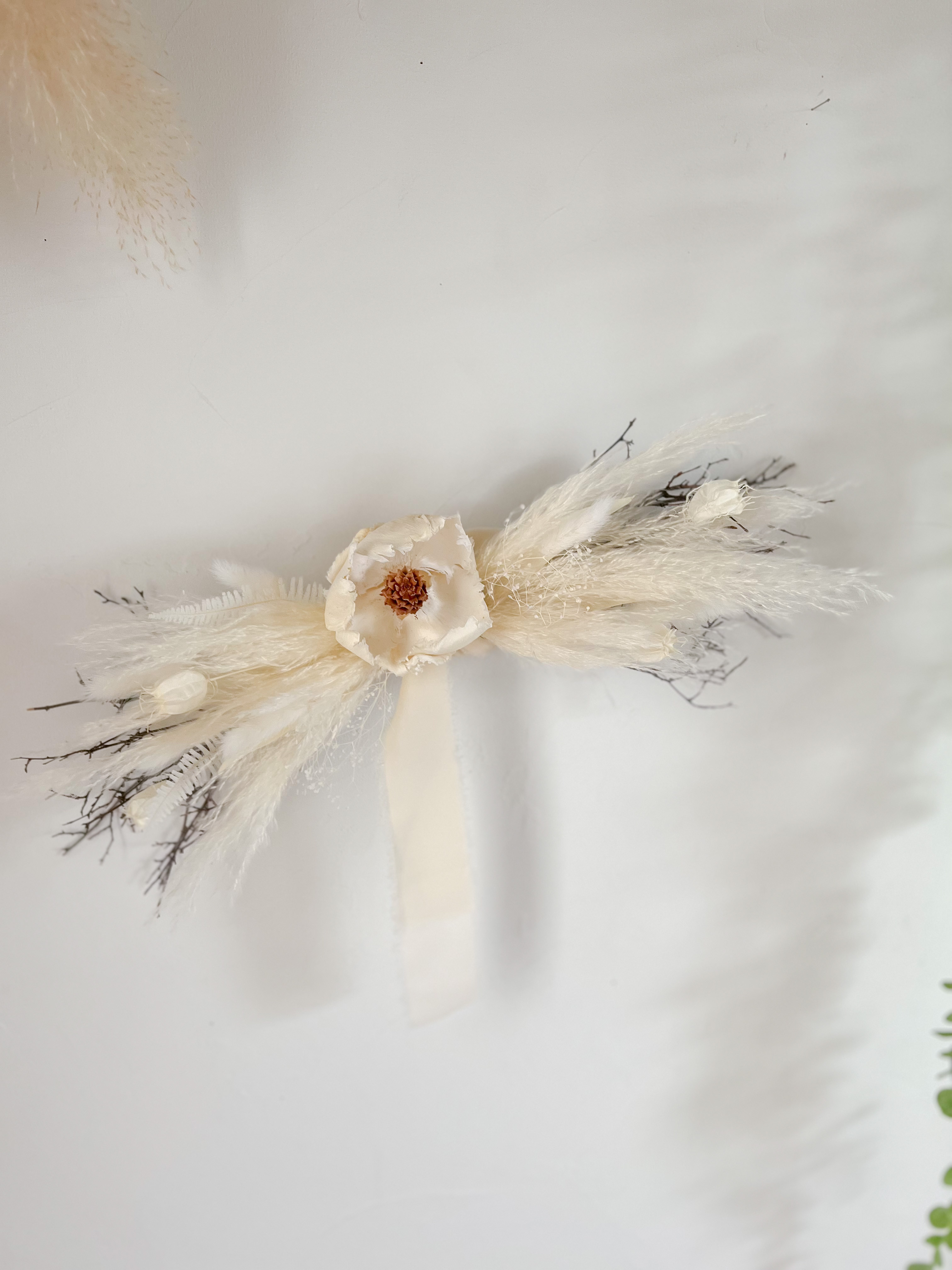 【再販】人気のパンパスグラス＆パームフラワーのドライフラワー横長スワッグ❤︎ 誕生日・結婚式・新築祝い<受注製作>N2