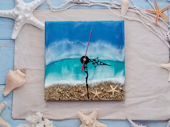 海洋風格樹脂時鐘 |手工樹脂繪畫 |海牆裝飾 | 寧靜的夏天 第6張的照片