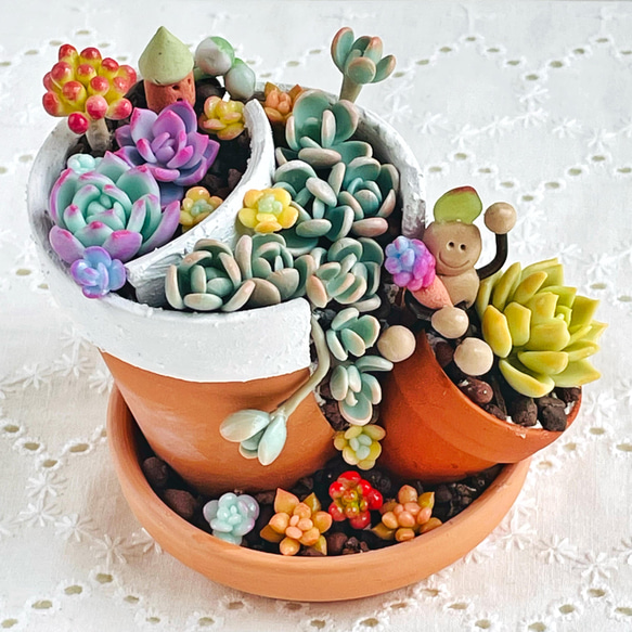 割れ鉢ガーデン♡クレイ多肉植物♪フェイクグリーン、オブジェ、樹脂