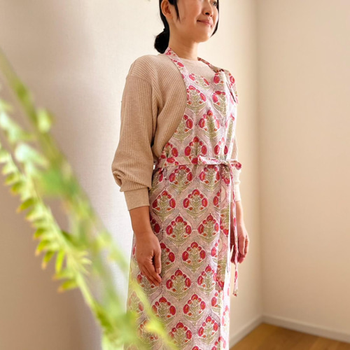 ブロックプリント☆リバーシブルエプロンNo.2大人用 エプロン