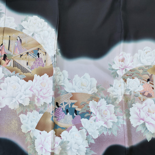 留袖　ワンピース　ドレス　フレアー袖　手書き友禅染　正絹　313　夢ちりめん 留袖ドレス ワンピース Chizu 通販 13657997｜Creema(クリーマ)