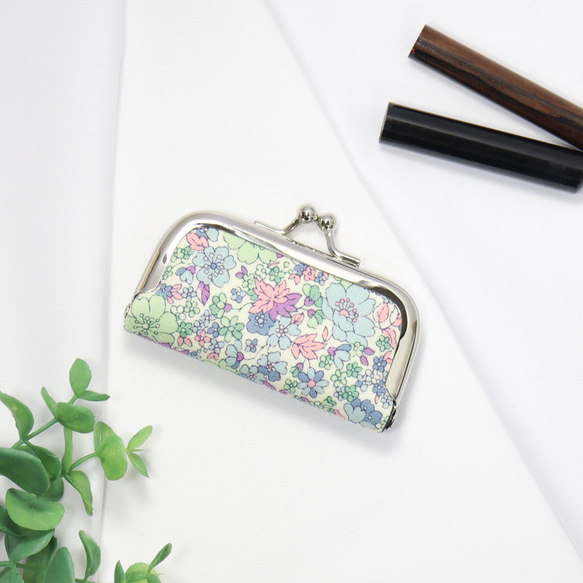 006✩がま口印鑑ケース 大きめ リップ USB 等 カメリア柄 グレー 訳  