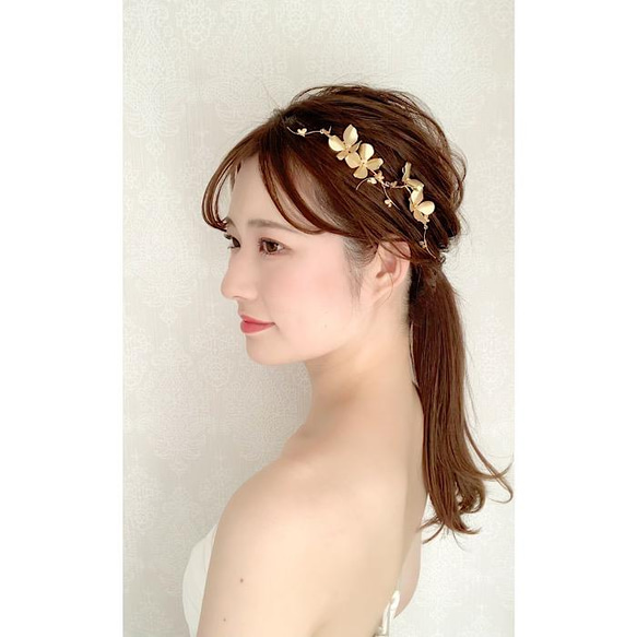 MA90ヘッドドレス ブライダル ヘアアクセサリー リーフ カチューシャ ゴールド  結婚式 花嫁　 6枚目の画像