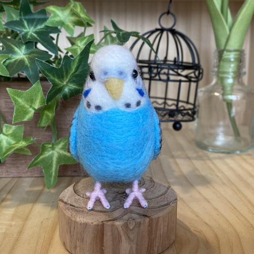 約1/2サイズセキセイインコブルーオーパリン 羊毛フェルト