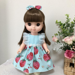ミニチュアドール 服 ハンドメイド☆お揃いコーデ いちご柄
